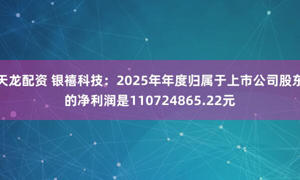 天龙配资 银禧科技：2025年年度归属于上市公司股东的净利润是110724865.22元